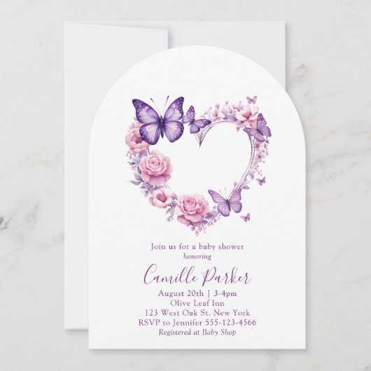 Butterfly Floral Girl Baby shower Uitnodiging (Voorkant)