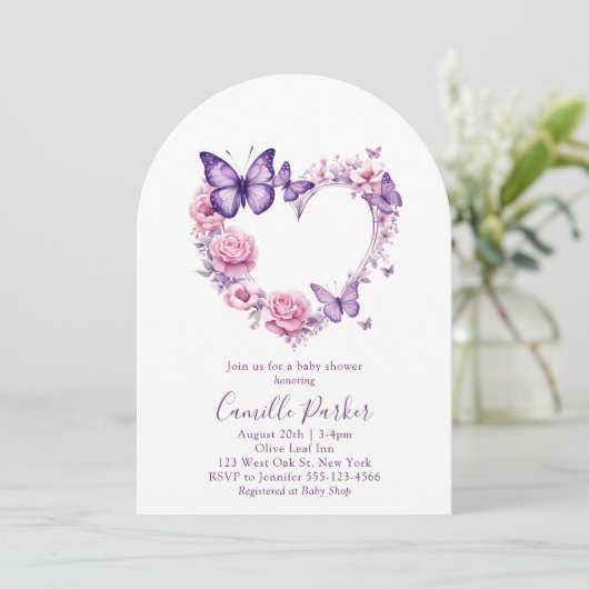 Butterfly Floral Girl Baby shower Uitnodiging (Staand voorkant)