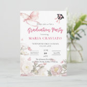 Butterfly & Floral Graduation Party Uitnodiging (Staand voorkant)