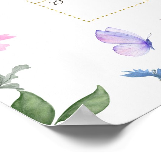 Butterfly Floral Guess De Aankomstdatum Kalender Poster (Hoek)