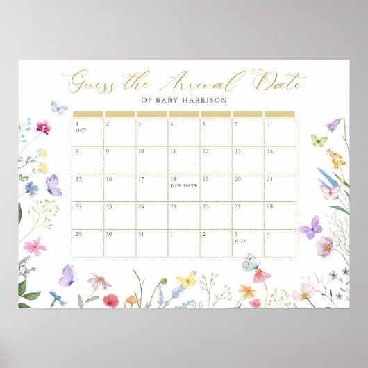 Butterfly Floral Guess De Aankomstdatum Kalender Poster (Voorkant)