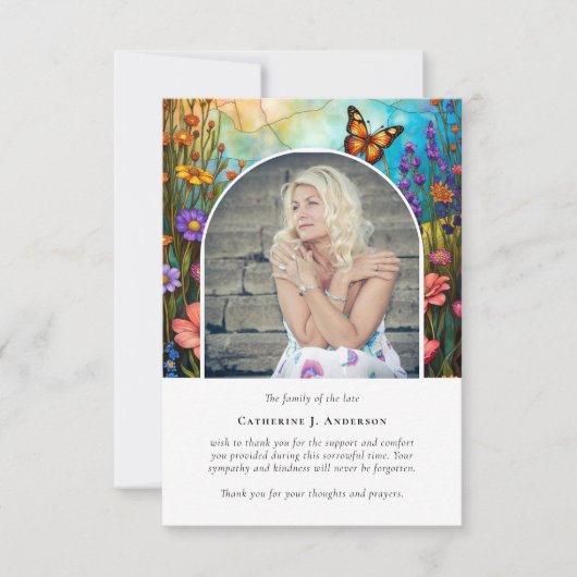 Butterfly Floral Memorial Foto Sympathy Funeral Bedankkaart (Voorkant)