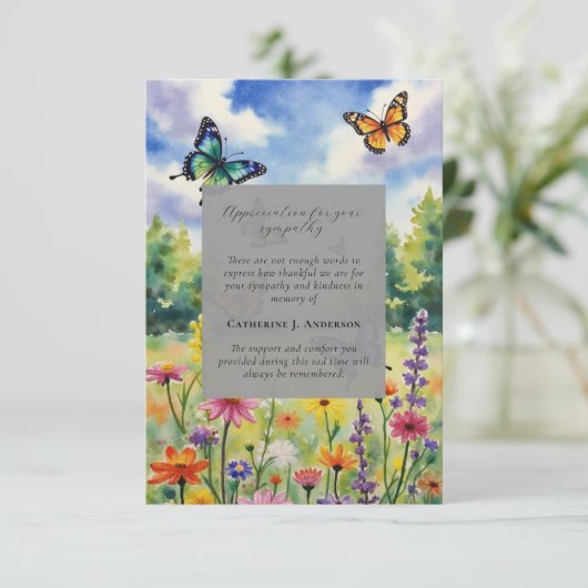 Butterfly Floral Memorial Foto Sympathy Funeral Bedankkaart (Staand voorkant)
