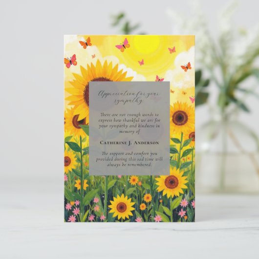 Butterfly Floral Memorial Foto Sympathy Funeral Bedankkaart (Staand voorkant)