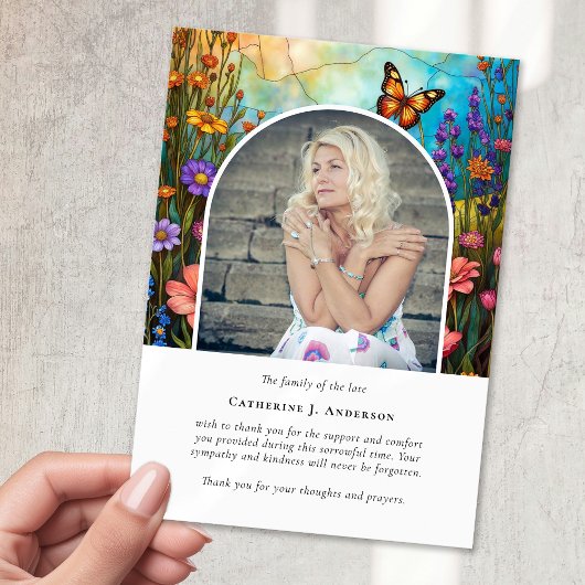 Butterfly Floral Memorial Foto Sympathy Funeral Bedankkaart