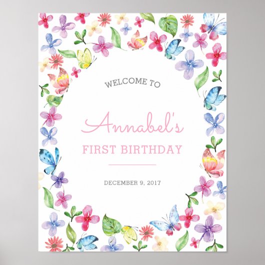 Butterfly floral party Welcome Sign. Poster (Voorkant)