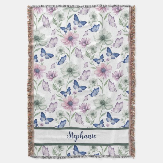 Butterfly Floral Pattern Throw Blanket Deken (Voorkant Verticaal)