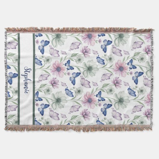 Butterfly Floral Pattern Throw Blanket Deken (Voorkant)