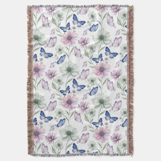 Butterfly Floral Pattern Throw Blanket Deken (Voorkant Verticaal)