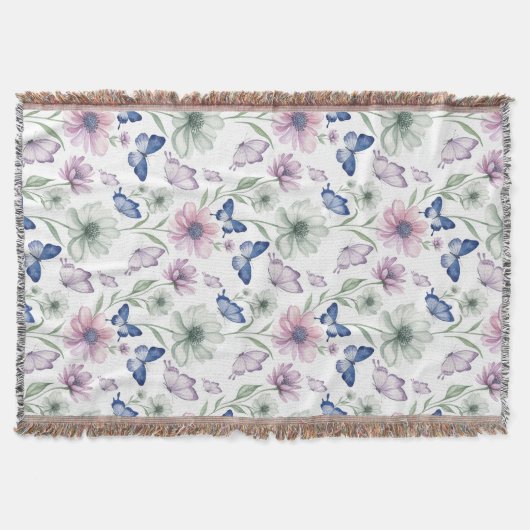 Butterfly Floral Pattern Throw Blanket Deken (Voorkant)