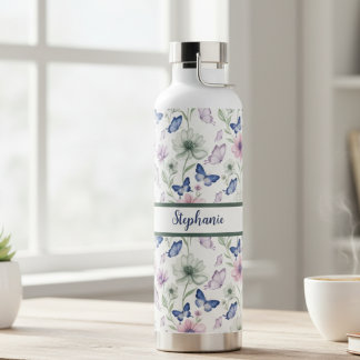 Butterfly Floral Pattern Water Bottle Waterfles