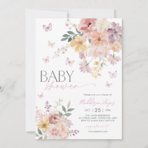 Butterfly Floral Peach Roze Paarse Baby shower Kaart