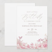 Butterfly Floral Pink Birthday Kaart (Voorkant / Achterkant)