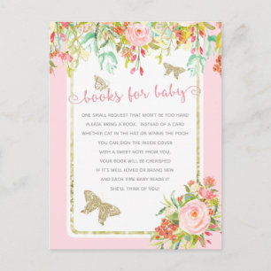 Butterfly Floral Pink Girl Baby shower Boek Kaart