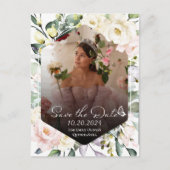 Butterfly Floral Quinceanera foto Sla de datum op Briefkaart (Voorkant)