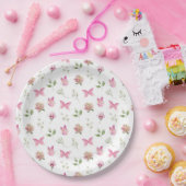 Butterfly Floral Roze Wit Baby shower Papieren Bordje (Feest)