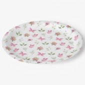 Butterfly Floral Roze Wit Baby shower Papieren Bordje (Gekanteld)