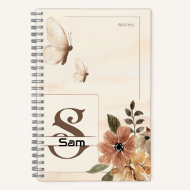 Butterfly & Floral Spiral Notitieboek met Initiaal