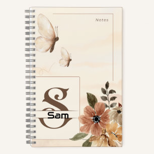 Butterfly & Floral Spiral Notitieboek met Initiaal