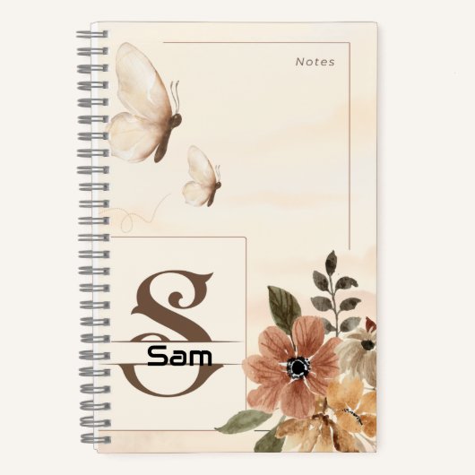 Butterfly & Floral Spiral Notitieboek met Initiaal (Voorkant)