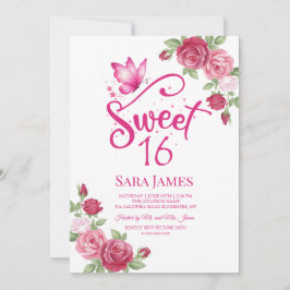 Butterfly Floral Sweet 16 Invitation Kaart