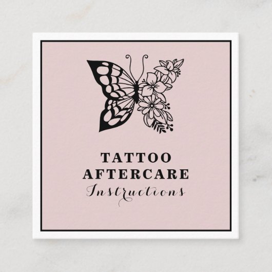 Butterfly Floral Tattoo Nazorg Instructies Vierkante Visitekaartje (Voorkant)