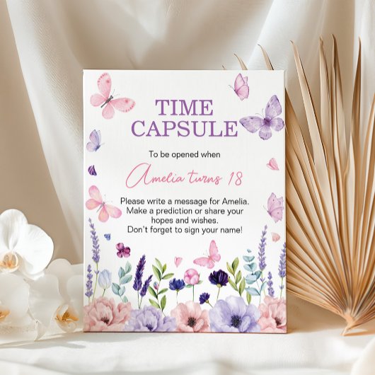 Butterfly Floral Verjaardag Party Time Capsule Sig Poster
