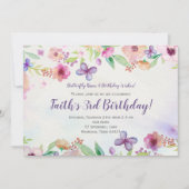 Butterfly Floral Waterverf Verjaardagsuitnodiging Kaart (Voorkant)