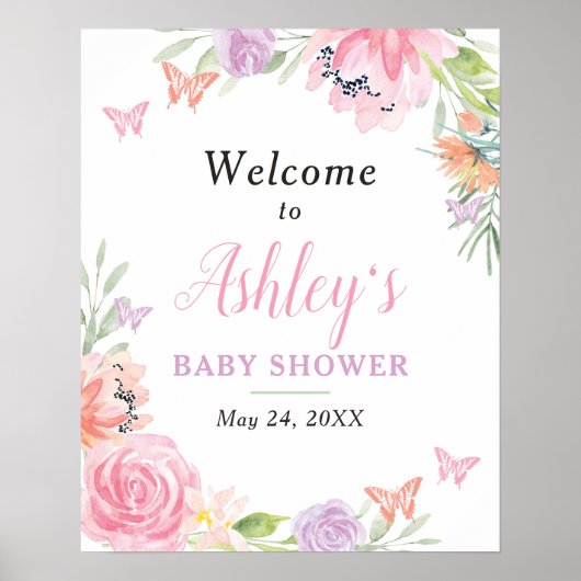 Butterfly Floral Welcome Sign Poster (Voorkant)