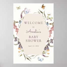 Butterfly Flower Garden Baby shower Welkomstbord Poster