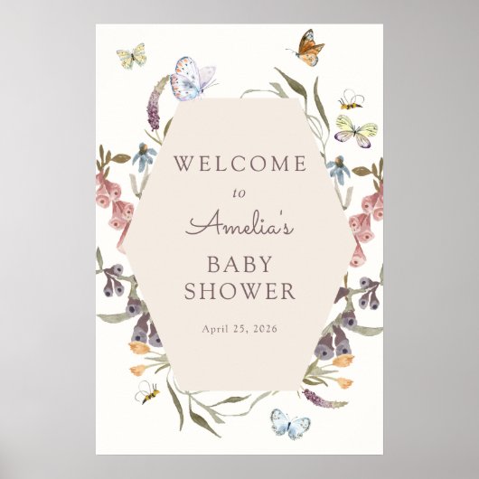 Butterfly Flower Garden Baby shower Welkomstbord Poster (Voorkant)
