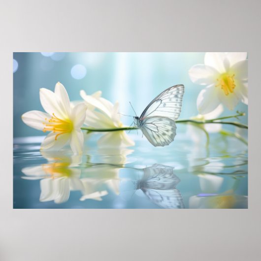 Butterfly Flower Natuur Serene Tranquil Poster (Voorkant)