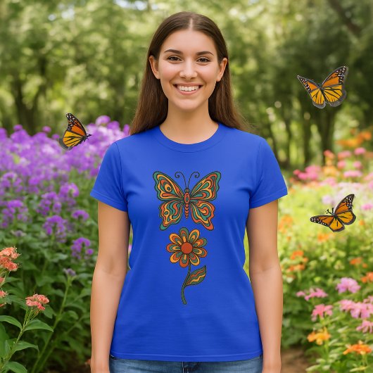 Butterfly & Flower Retro 70's Art T-shirt