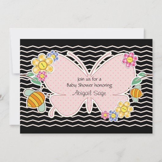Butterfly, Flowers and Bees Baby shower Kaart (Voorkant)