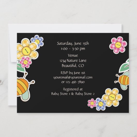 Butterfly, Flowers and Bees Baby shower Kaart (Achterkant)