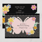 Butterfly, Flowers and Bees Baby shower Kaart (Voorkant / Achterkant)
