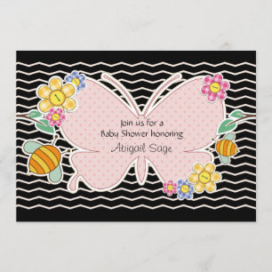 Butterfly, Flowers and Bees Baby shower Kaart