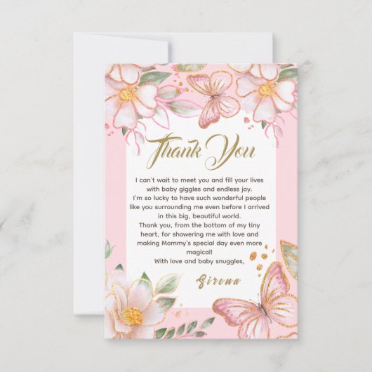 Butterfly & Flowers Pink Leuk bedankje Bedankkaart (Voorkant)