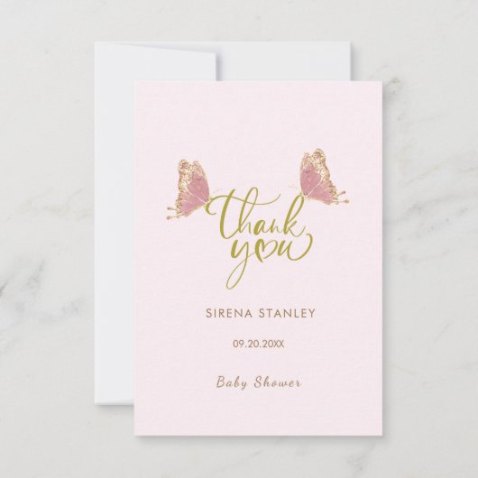 Butterfly & Flowers Pink Leuk bedankje Bedankkaart (Achterkant)