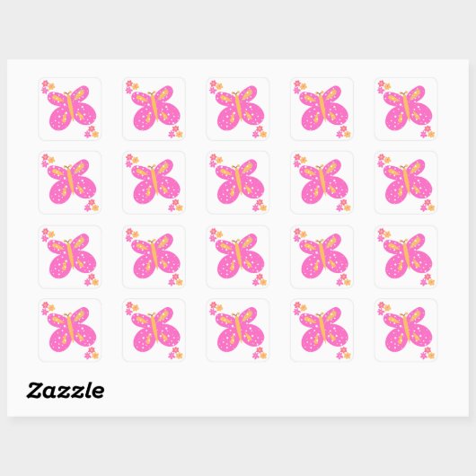 Butterfly Flowers Pinks Yellow_Fun Stickers (Vel)