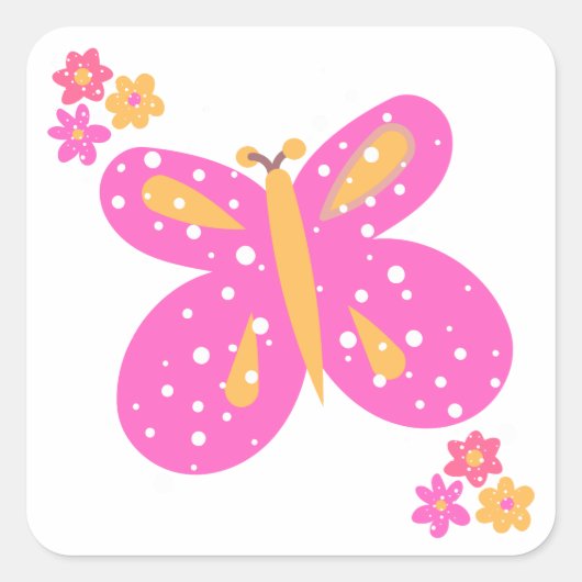 Butterfly Flowers Pinks Yellow_Fun Stickers (Voorkant)