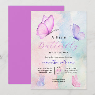 Butterfly Flowers Roze Paarse Meisje Baby shower Kaart