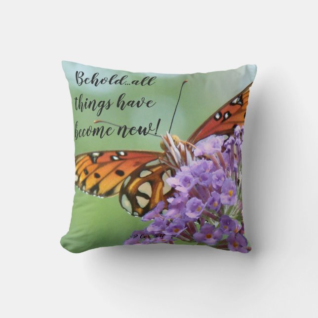 Butterfly Flowers Scripting Bijbel Sierkussen (Voorkant)