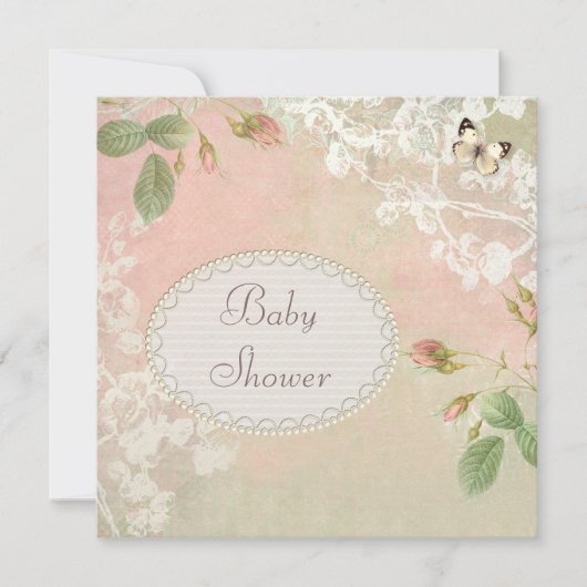 Butterfly & Flowers Shabby Chic Baby shower Kaart (Voorkant)