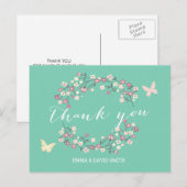 Butterfly & Flowers Spring Wedding Bedankt Briefkaart (Voorkant / Achterkant)