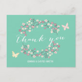 Butterfly & Flowers Spring Wedding Bedankt Briefkaart (Voorkant)