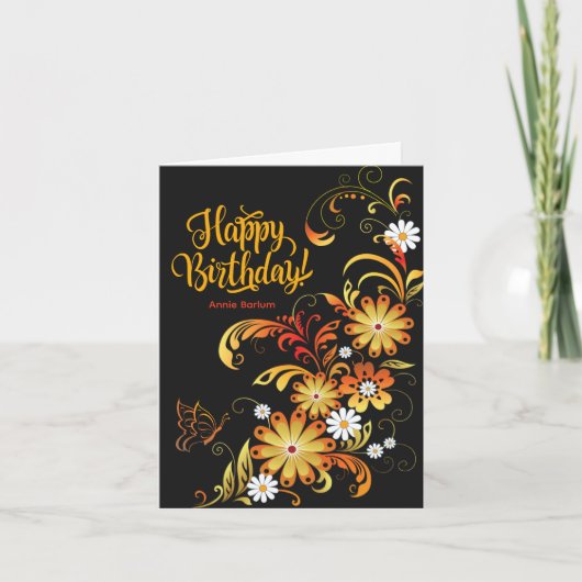 Butterfly & Flowers Verjaardag Kaart (Voorkant)