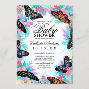 Butterfly Flowers verlaat Waterverf Baby shower Kaart