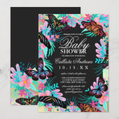 Butterfly Flowers verlaat Waterverf Baby shower Kaart (Voorkant / Achterkant)