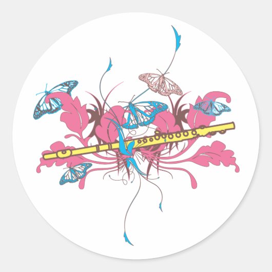 Butterfly Flute Ronde Sticker (Voorkant)